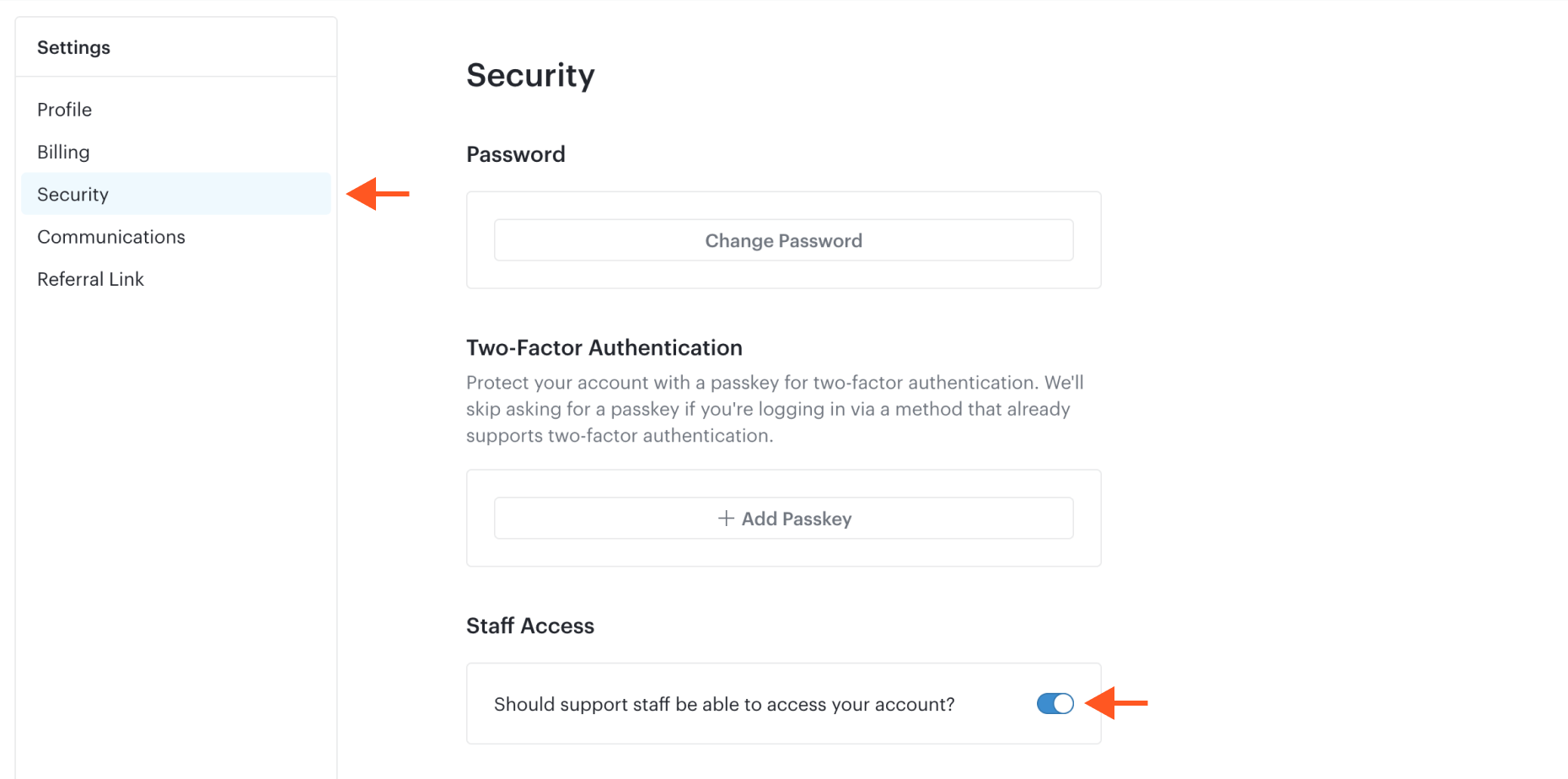 Staff Access set to Yes