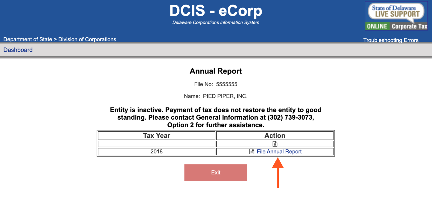 Filing your annual report on Delaware's website
